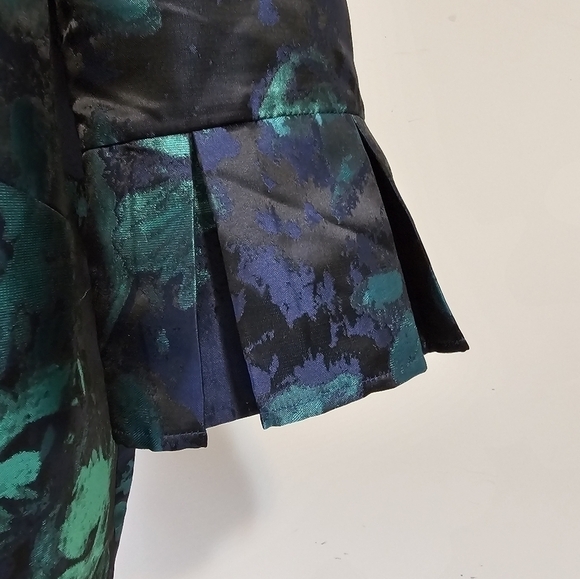 Dennis by Dennis Basso Shiny Green & Navy Floral Blazer 3/4 Sleeve 16 - Picture 5 of 12